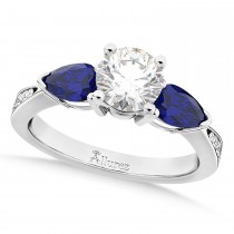 Round Diamond & Pear Blue Sapphire Engagement Ring 14k White Gold (1.29ct)