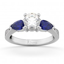 Round Diamond & Pear Blue Sapphire Engagement Ring 14k White Gold (1.29ct)