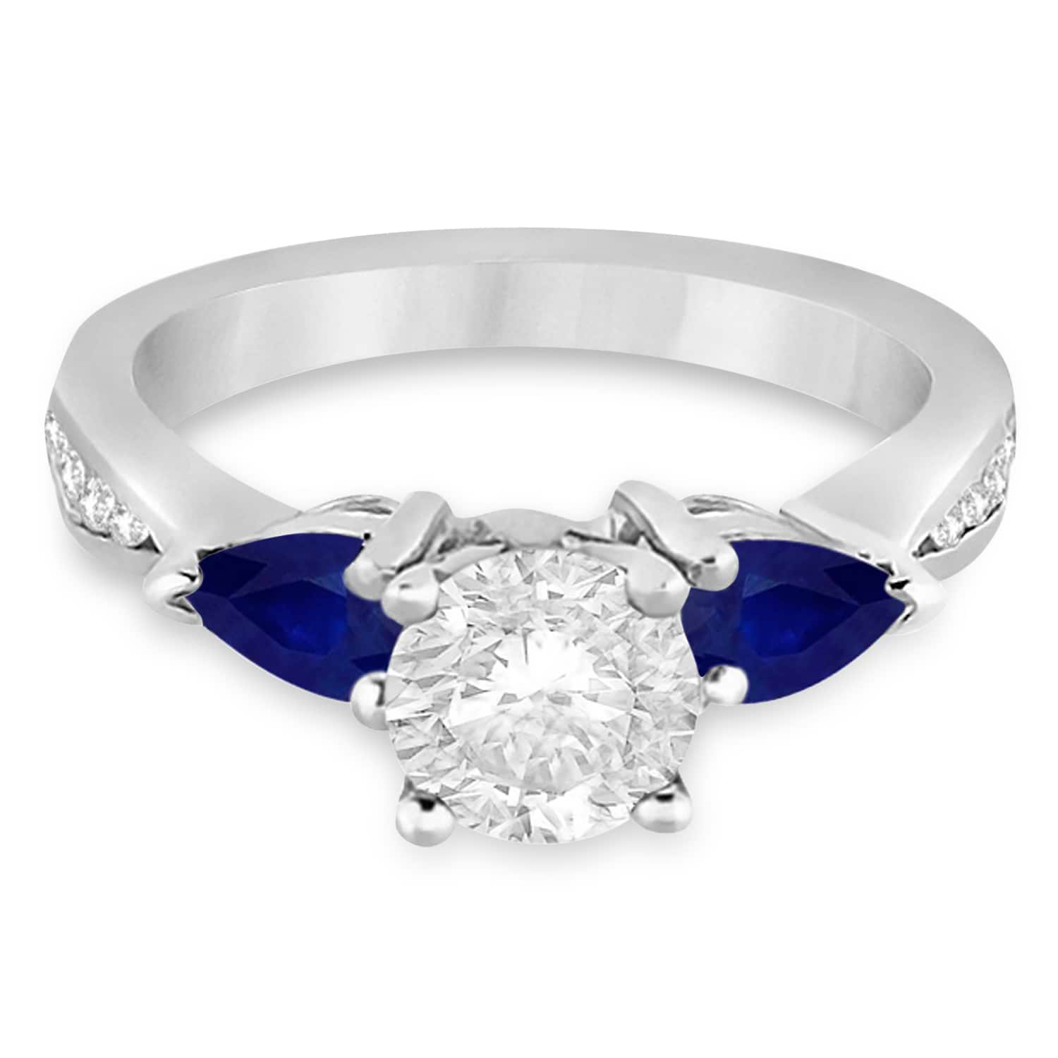 Round Diamond & Pear Blue Sapphire Engagement Ring 14k White Gold (1.29ct)