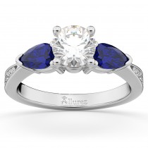 Diamond & Pear Blue Sapphire Engagement Ring 14k White Gold (0.79ct)