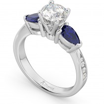 Diamond & Pear Blue Sapphire Engagement Ring 14k White Gold (0.79ct)