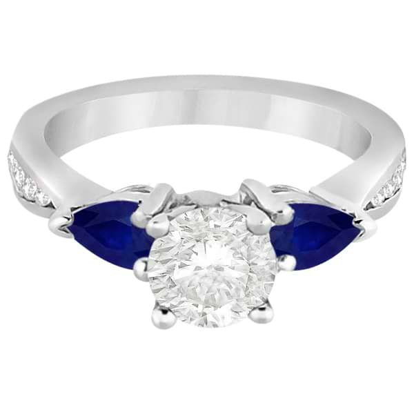 Diamond & Pear Blue Sapphire Engagement Ring 14k White Gold (0.79ct)