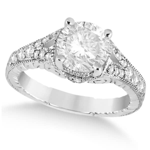 Antique Art Deco Round Diamond Engagement Ring 14k White Gold 1.03ct