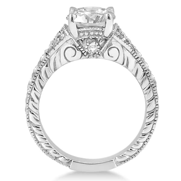 Antique Art Deco Round Diamond Engagement Ring 14k White Gold 1.03ct