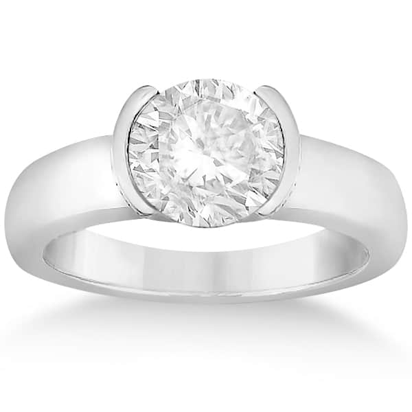 Half-Bezel Solitaire Engagement Ring Setting in 14k White Gold