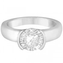 Half-Bezel Solitaire Engagement Ring Setting in 14k White Gold