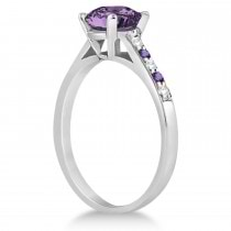 Cathedral Amethyst & Diamond Engagement Ring 14k White Gold (1.20ct)