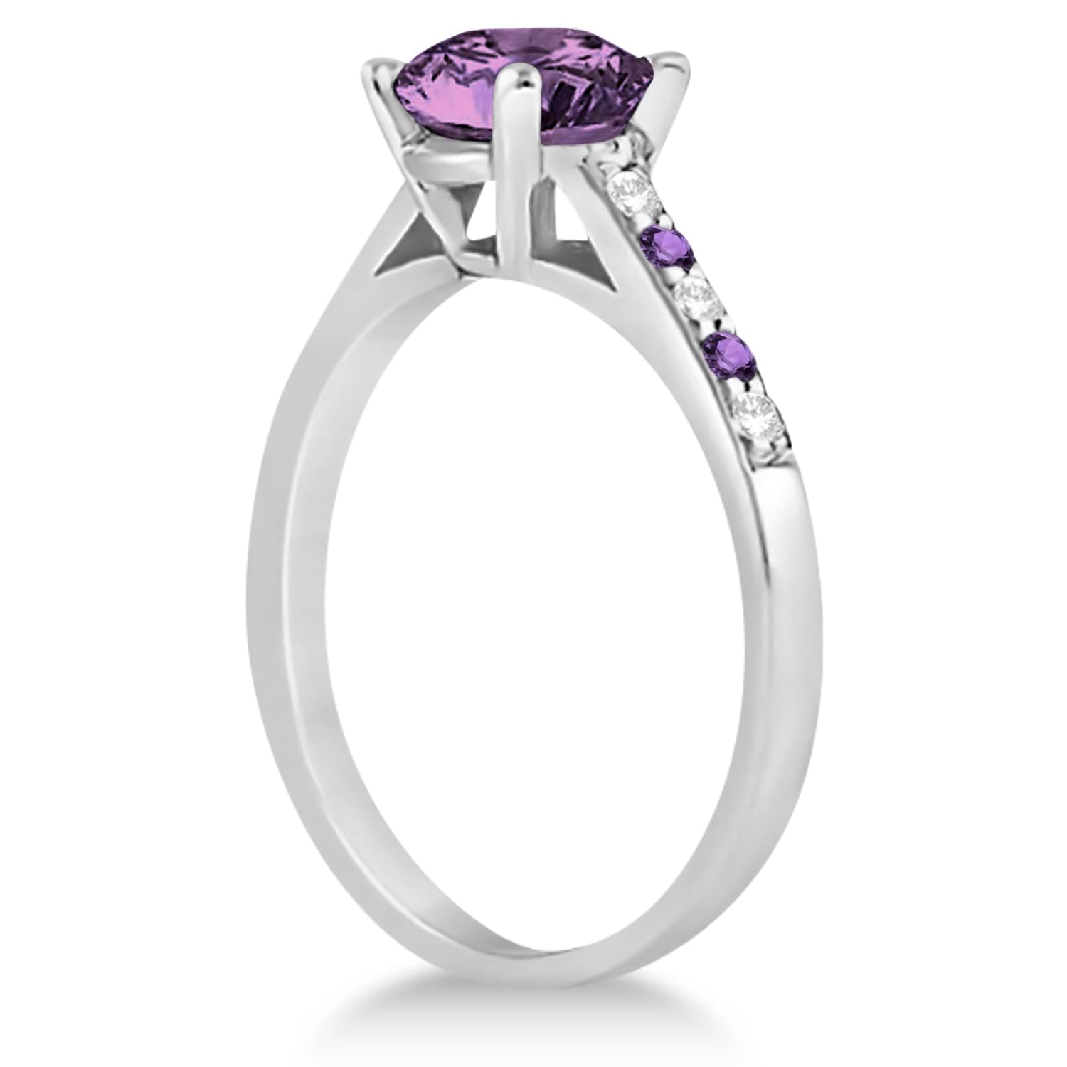 Cathedral Amethyst & Diamond Engagement Ring 14k White Gold (1.20ct)