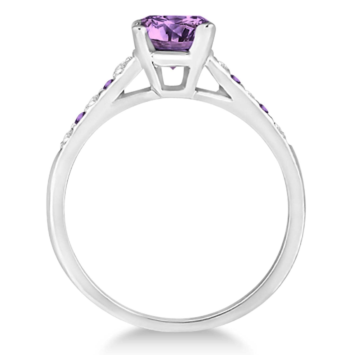 Cathedral Amethyst & Diamond Engagement Ring 14k White Gold (1.20ct)