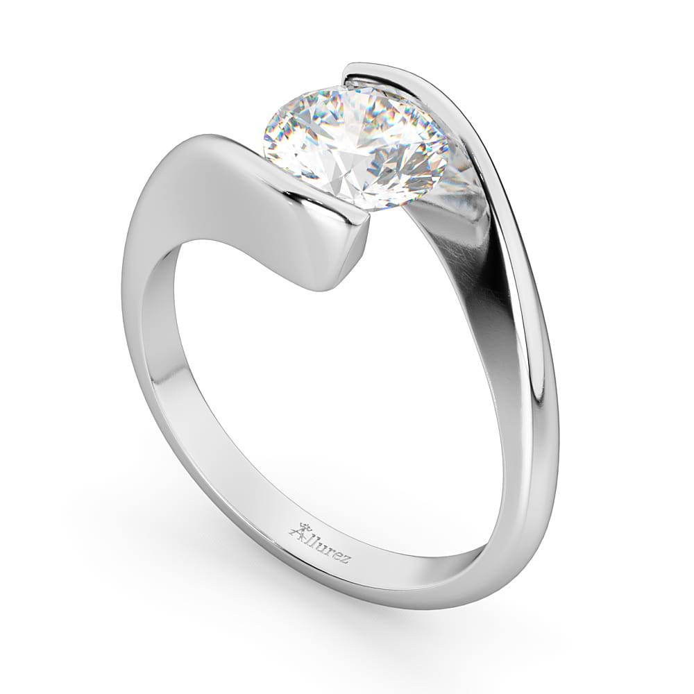 Tension Set Swirl Solitaire Engagement Ring Setting 14k White Gold