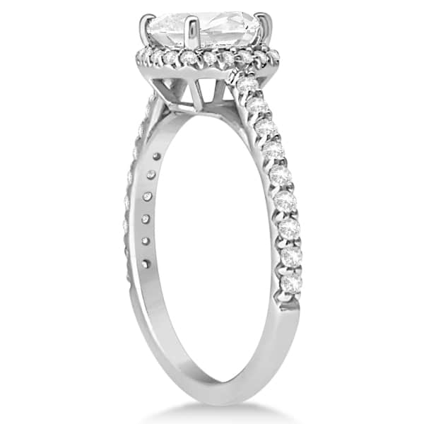 Halo Design Cushion Cut Diamond Engagement Ring 14K White Gold 0.88ct