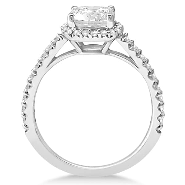 Halo Design Cushion Cut Diamond Engagement Ring 14K White Gold 0.88ct