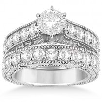 Antique Diamond Wedding & Engagement Ring Set 14k White Gold (2.15ct)