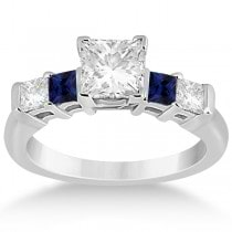 5 Stone Diamond & Blue Sapphire Bridal Set 14K White Gold 1.02ct