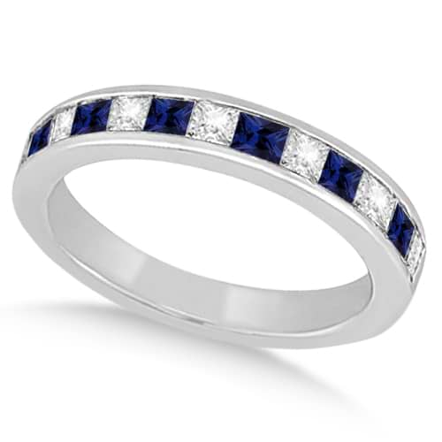 Channel Blue Sapphire & Diamond Bridal Set 14k White Gold (1.30ct)