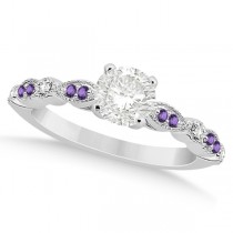 Marquise & Dot Diamond Amethyst Engagement Ring 14k White Gold 0.24ct