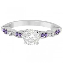 Marquise & Dot Diamond Amethyst Engagement Ring 14k White Gold 0.24ct