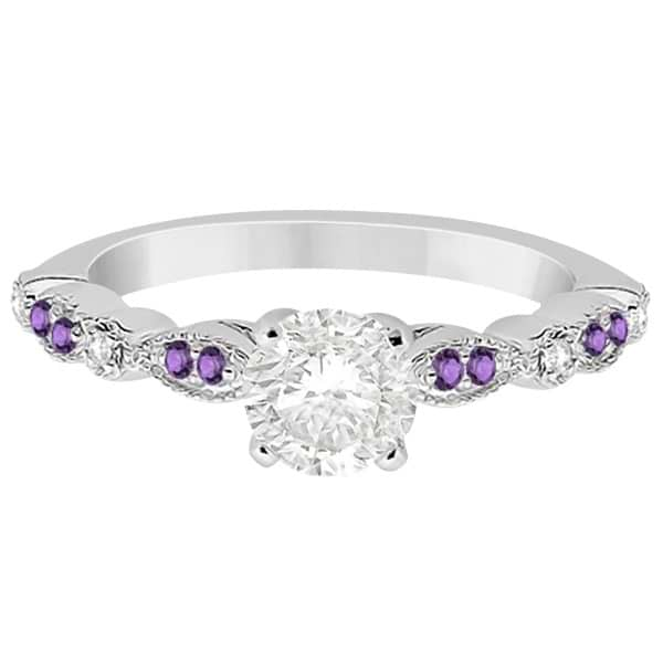 Marquise & Dot Diamond Amethyst Engagement Ring 14k White Gold 0.24ct