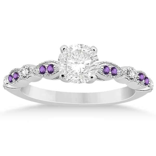 Marquise and Dot Amethyst & Diamond Bridal Set 14k White Gold 0.49ct