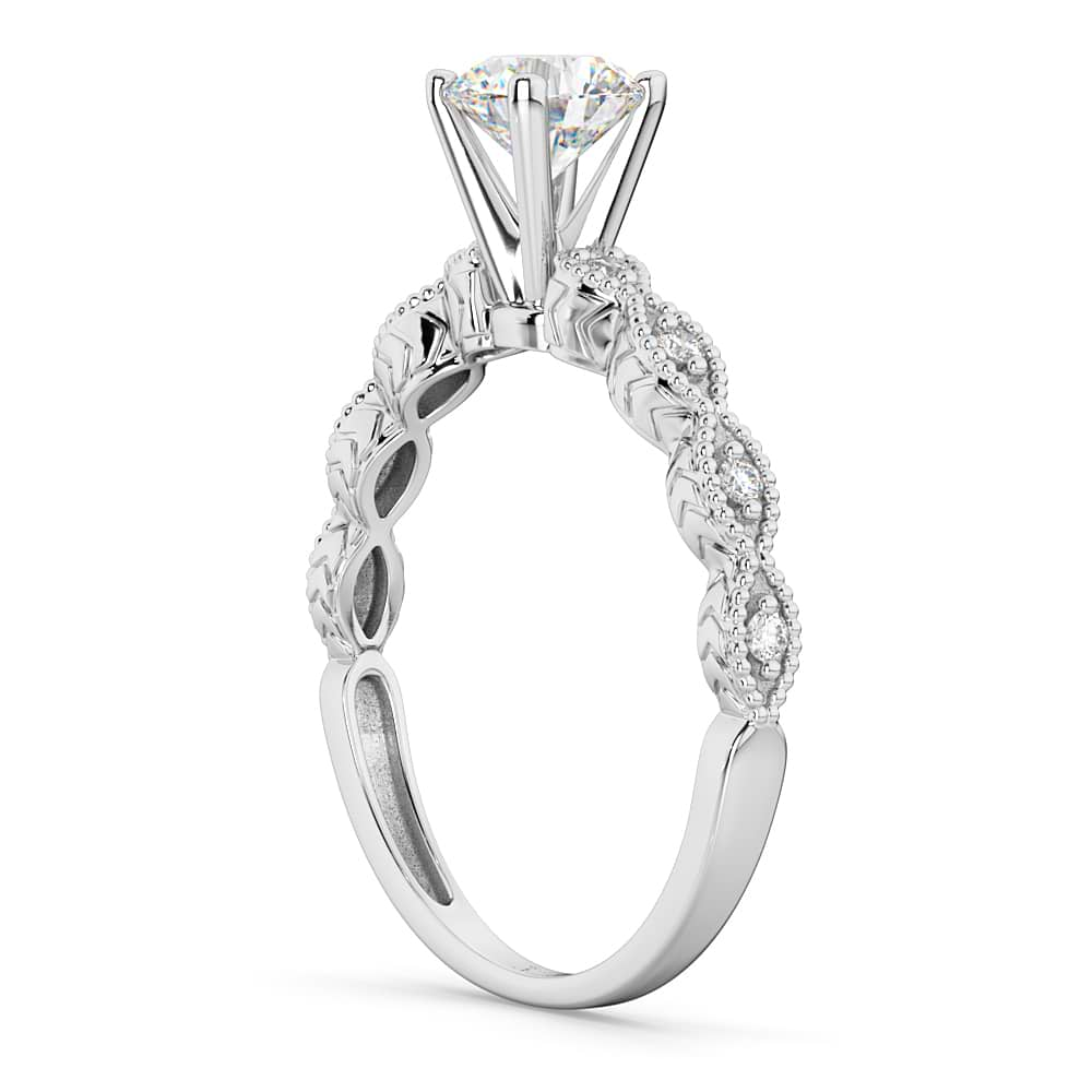 Petite Antique-Design Diamond Engagement Ring 14k White Gold (0.50ct)