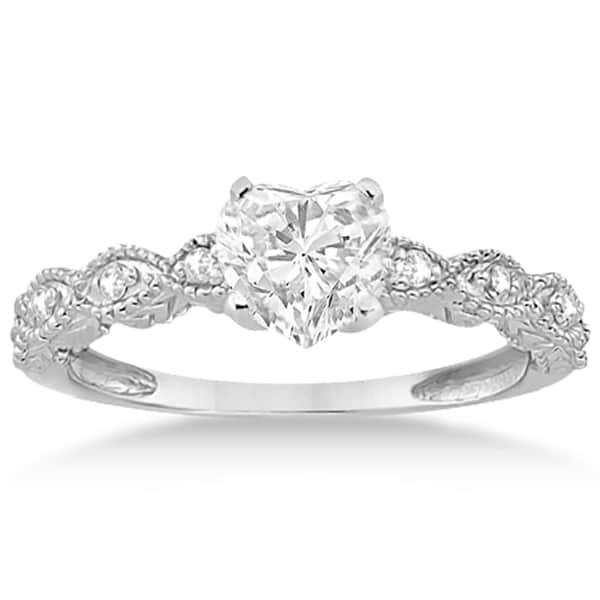 Heart-Cut Antique Style Lab Grown Diamond Bridal Set in 14k White Gold (1.08ct)