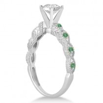 Vintage Lab Grown Diamond & Emerald Bridal Set 14k White Gold 0.95ct