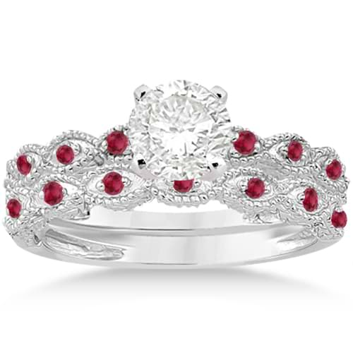 Antique Ruby Engagement Ring and Wedding Ring 14k White Gold (0.36ct)