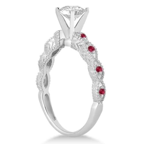 Antique Ruby Engagement Ring and Wedding Ring 14k White Gold (0.36ct)