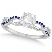 Infinity Round Diamond Blue Sapphire Bridal Set 14k White Gold (0.63ct)