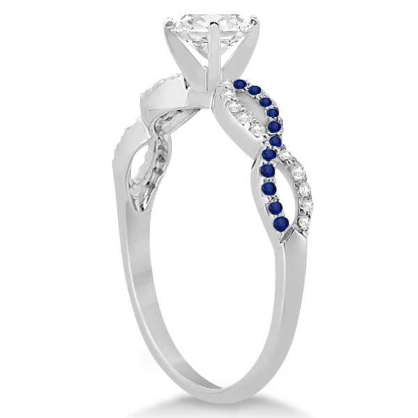 Infinity Round Diamond Blue Sapphire Bridal Set 14k White Gold (0.63ct)