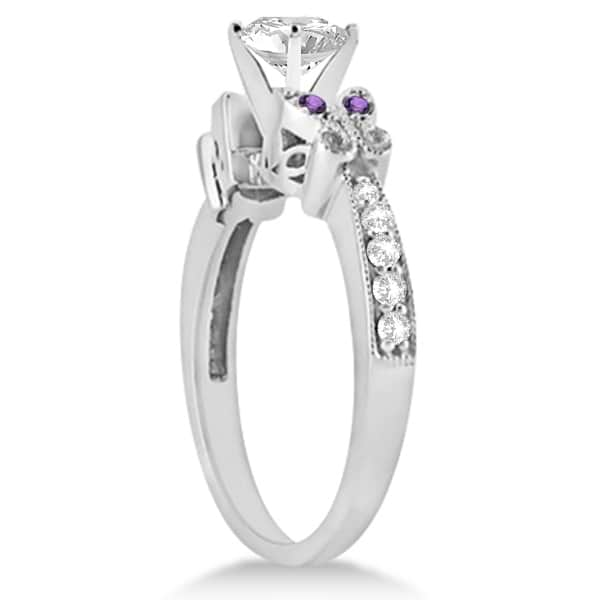 Heart Diamond & Amethyst Butterfly Engagement Ring 14k W Gold (0.50ct)