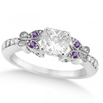 Princess Diamond & Amethyst Butterfly Engagement Ring 14k W Gold (0.50ct)