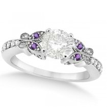 Round Diamond & Amethyst Butterfly Engagement Ring 14k W Gold (0.50ct)