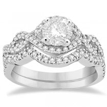 Diamond Infinity Halo Engagement Ring & Band Set 14K White Gold (0.60ct)