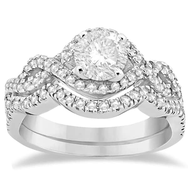 Diamond Infinity Halo Engagement Ring & Band Set 14K White Gold (0.60ct)