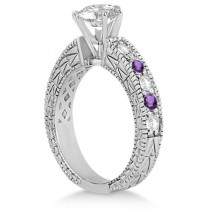 Antique Diamond & Amethyst Engagement Ring 14k White Gold (0.75ct)