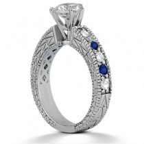 Antique Diamond & Blue Sapphire Bridal Set 14k White Gold (1.80ct)