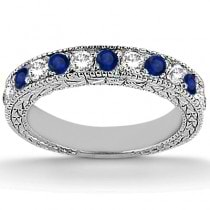 Antique Diamond & Blue Sapphire Bridal Set 14k White Gold (1.80ct)