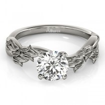 Solitaire Tulip Vine Leaf Engagement Ring Setting 14k White Gold