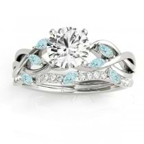 Marquise Aquamarine & Diamond Bridal Set Setting 14k White Gold (0.43ct)