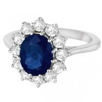 Oval Blue Sapphire & Diamond Accented Ring 14k White Gold (3.60ctw)