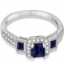 Blue Sapphire & Diamond Engagement Ring 14k White Gold (1.35ctw)