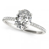 Diamond Accented Oval Shape Engagement Ring 14k White Gold (1.50ct)